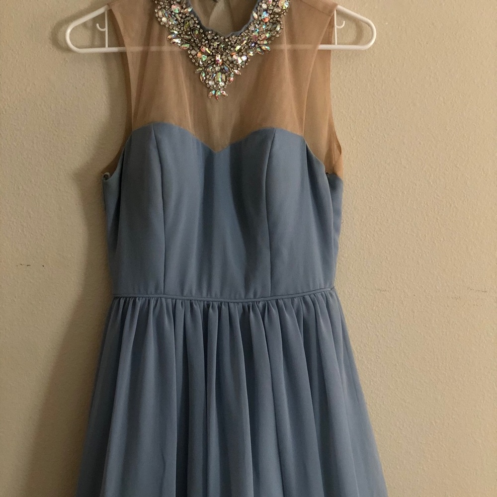 Blue Bedazzled Homecoming Dress